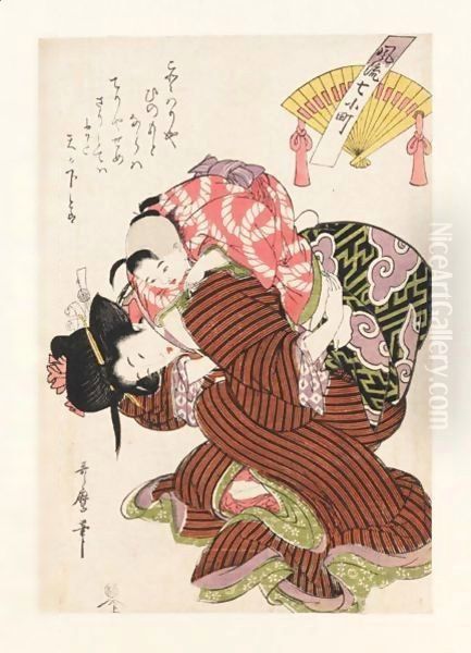 Madre E Figlio Oil Painting by Kitagawa Utamaro