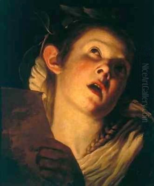 Young singer crowned with bay laurel Oil Painting by Trophime Bigot
