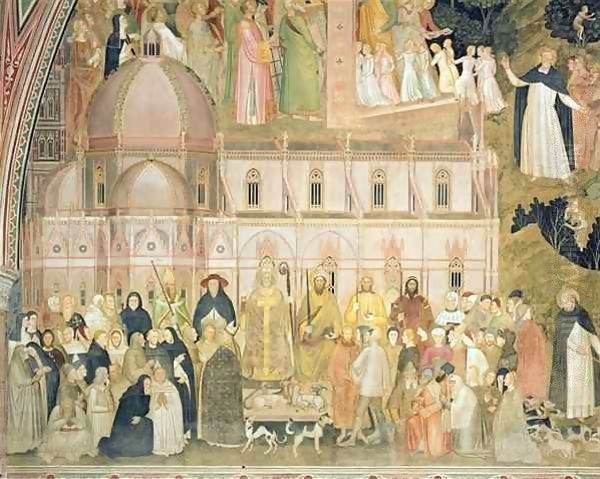 The Church Militant and Triumphant, detail of the secular authorities with Santa Maria del Fiore in the background, from the Spanish Chapel Oil Painting by Andrea Bonaiuti da Da Firenze