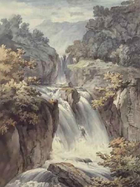 The Waterfall Oil Painting by Johann Ludwig Alberli