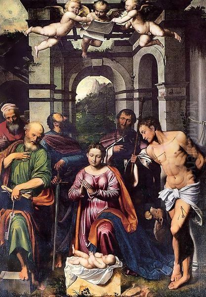 The Adoration of the Christ Child with Saints Oil Painting by Callisto Piazza Da Lodi