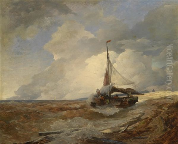 Fischerboot In Seenot Oil Painting by Andreas Achenbach