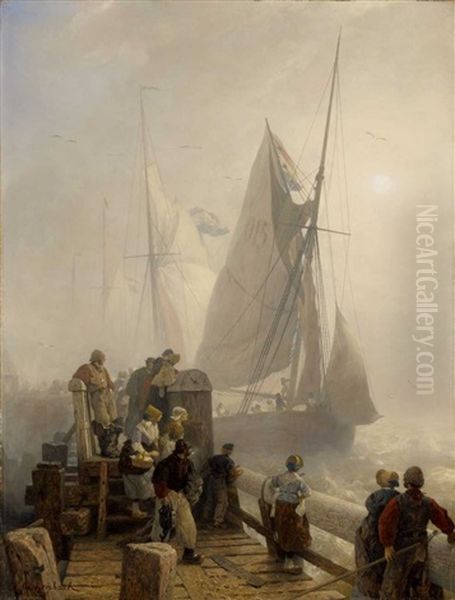 Einlaufende Schiffe Oil Painting by Andreas Achenbach