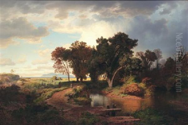 Herbstmorgen In Den Pontinischen Sumpfen Oil Painting by Andreas Achenbach
