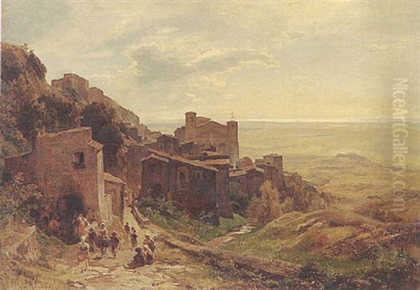 Italienisches Dorf Oil Painting by Oswald Achenbach