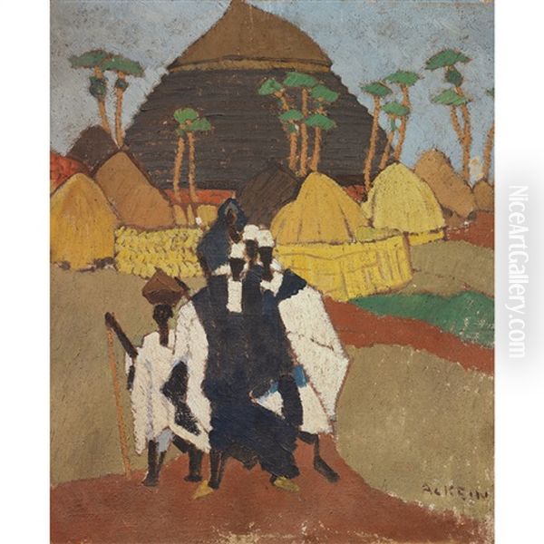 Promeneurs Africains Oil Painting by Marcelle Ackein