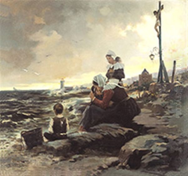 Wachtend Op De Terugkeer Van De Vissers Oil Painting by Florimond (Flori-Marie) van Acker