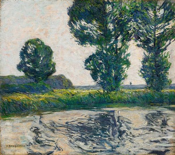 Niederrheinische Flusslandschaft (vor Dem Gewitter) Oil Painting by Otto Ackermann