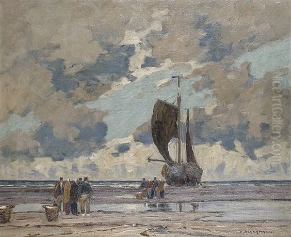 Fischer Am Strand Oil Painting by Otto Ackermann