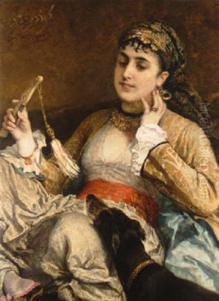 Her Favourite Pet Oil Painting by Cesare Felix Georges dell' Acqua