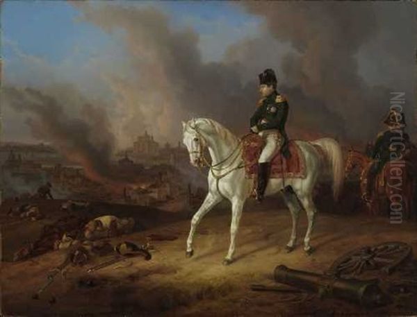 Napoleon Vor Dem Brennenden Smolensk Oil Painting by Albrecht Adam