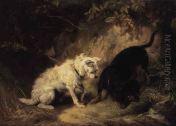 A Promenarian And A Dachshund By A Foxhole Oil Painting by Benno Raffael Adam