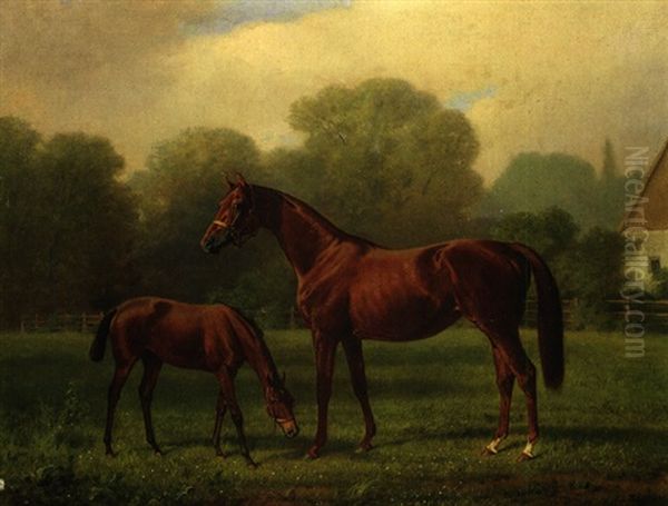 La Sage Mit Fohlen Im Pardon Oil Painting by Emil Adam