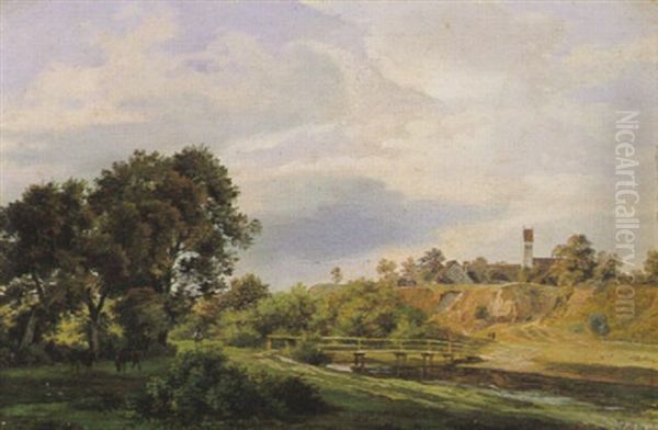Gruntal Mit Blick Auf Die Kirche In Oberfohring Oil Painting by Heinrich Adam