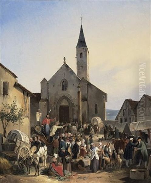 Jour De Marche Au Village Oil Painting by Victor-Jean Adam