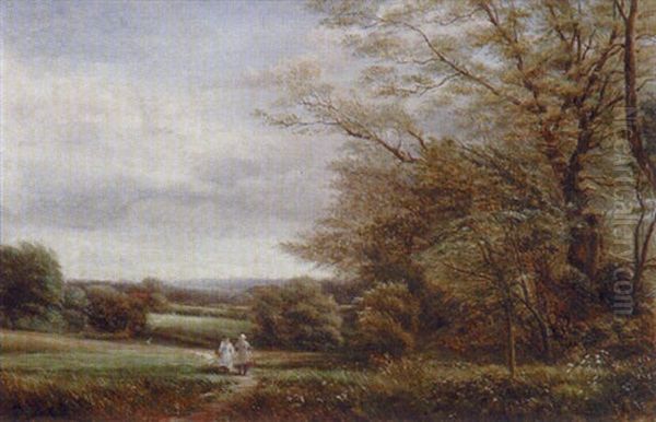 Two Children On A Path Oil Painting by Douglas Adams