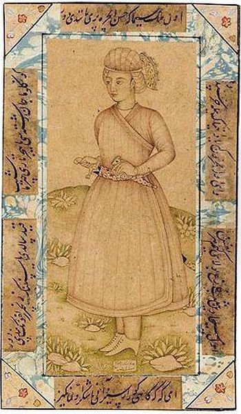 F - Standing Portrait Of A Young Prince With Jewelled Sword And Dagger, Signed By Shaikh Abbasi, Persia, Dated A.h.1066/a.d.1655-56 Oil Painting by Shaykh Abbasi