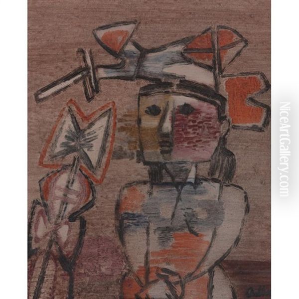 Young Girl (+ Portrait Of A Man, Verso) Oil Painting by Jankel Adler