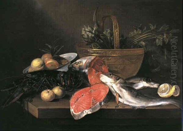 Stilleben Mit Einem Hummer, Fischen Und Fruchten Oil Painting by Alexander Adriaenssen the Elder