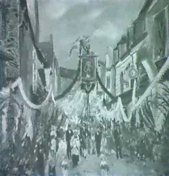 Fronleichnamsprozession Im Einer Franzosischen Lkeinstadt Oil Painting by Lucien Adrion