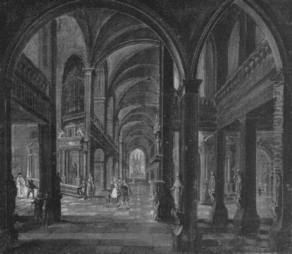 A Fantastical Church Interior With Figures Oil Painting by Hendrick Aerts