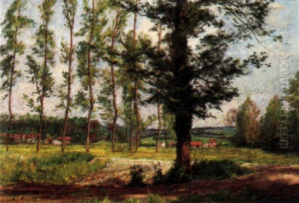 La Village A Travers Les Peupliers Oil Painting by Charles-Jean Agard
