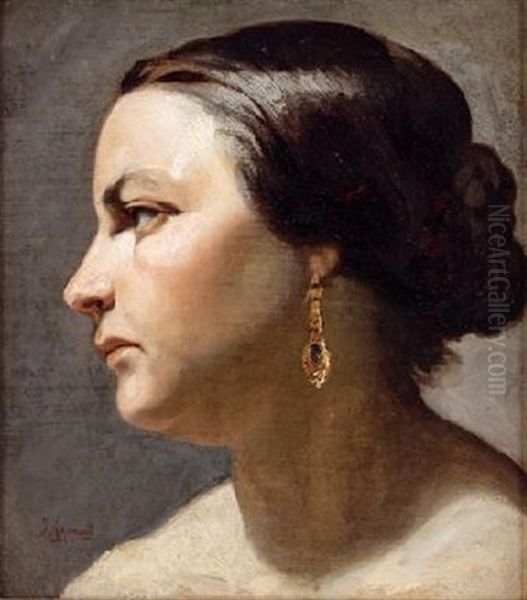 Retrato De Dama De Perfil Oil Painting by Joaquin Agrasot y Juan