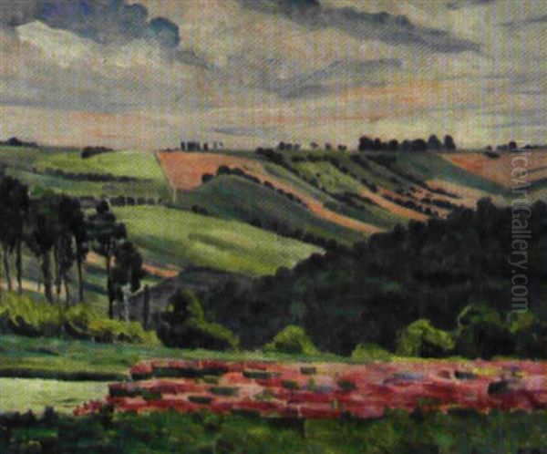 Paysage Aux Champs Roses Oil Painting by Georgette Agutte