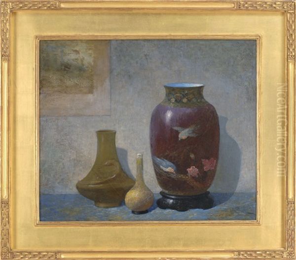 Still Life Of Asian Ceramics Oil Painting by Ernest Albert