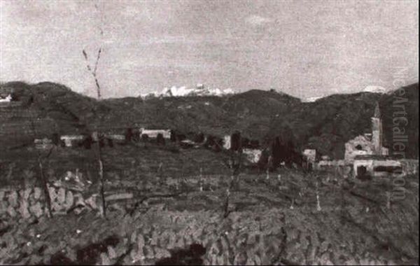 Campagna Con Chiesa Di Paese Oil Painting by Oreste Albertini