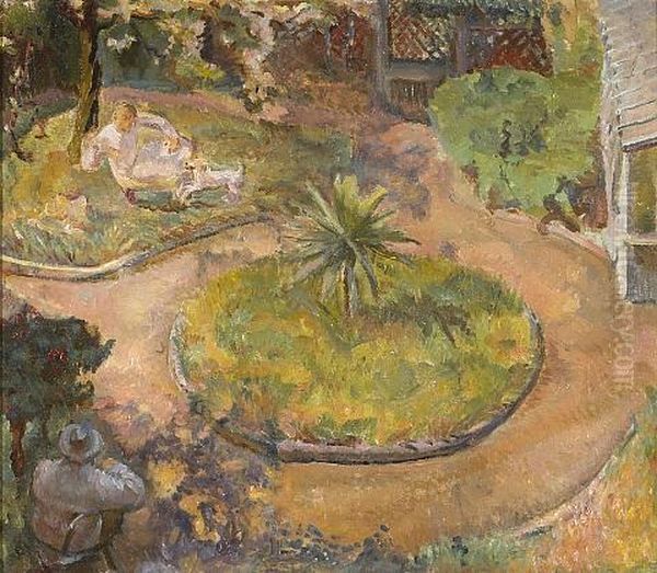 Our Garden Oil Painting by Gertrude Partington Albright
