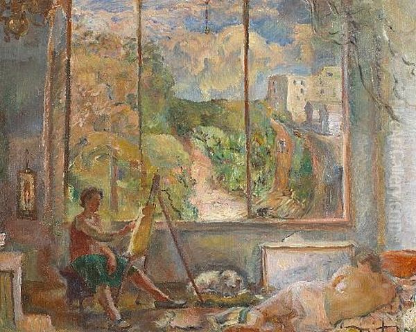 Me In The Studio At 737 Oil Painting by Gertrude Partington Albright
