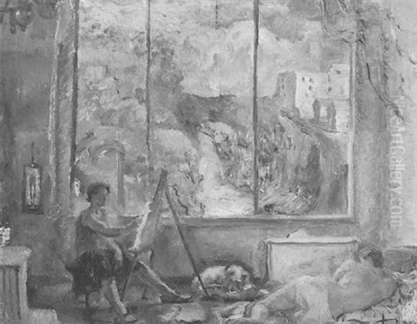 Me In The Studio At 737 Oil Painting by Gertrude Partington Albright
