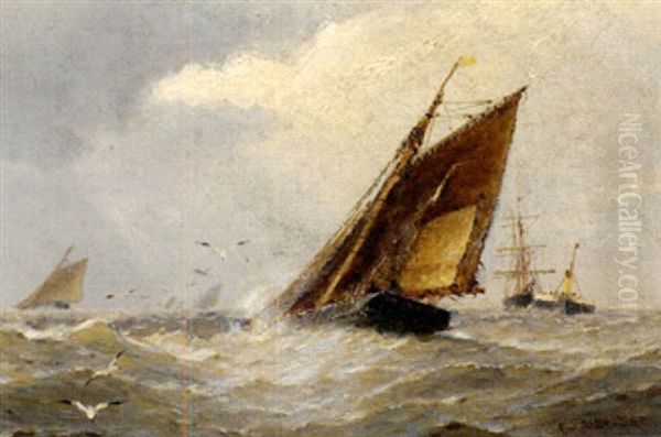 Marine Mit Segelbooten Bei Frischer Brise Oil Painting by Frederick James Aldridge