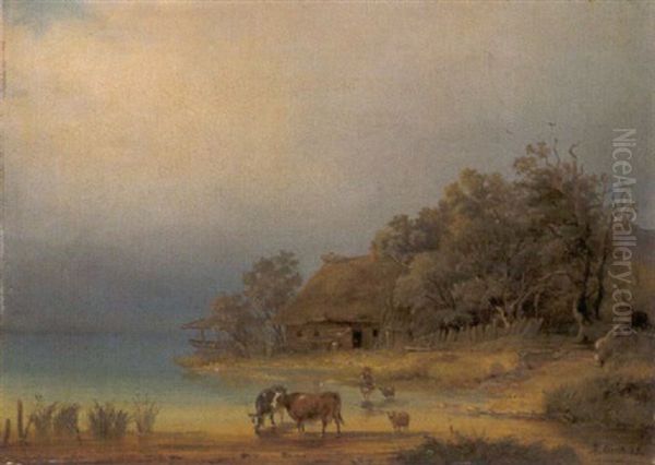 Gehoft Am Seeufer Oil Painting by Rudolf Alers
