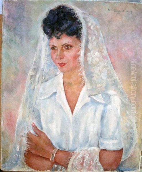 Portrait De Femme En Mantille Oil Painting by Nina Alexandrowicz