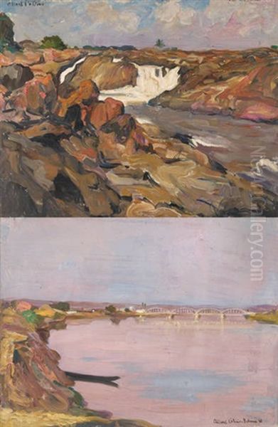 Le Pont (+ La Cascade; 2 Works) Oil Painting by Fernand Allard L'Olivier
