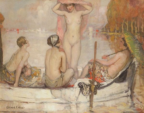 Baigneuses Nues Au Bord Du Lac Oil Painting by Fernand Allard L'Olivier
