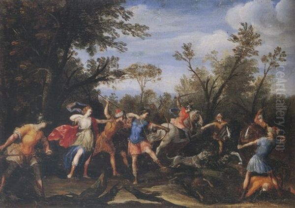 The Caledonian Boar Hunt Oil Painting by Francesco (da Gubbio) Allegrini