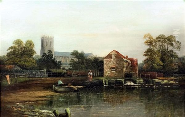 Thought To Be On The River Thames Oil Painting by Thomas William Allen