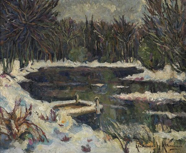 Winter Landscape With River Oil Painting by Alexandre Altmann