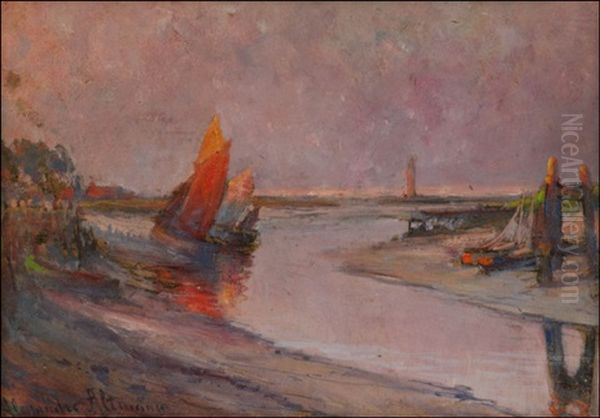 Sunset By The Riverbank Oil Painting by Alexandre Altmann