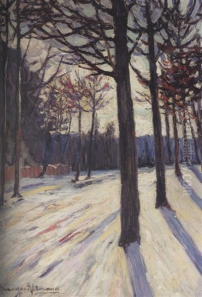 Trees In Snow Oil Painting by Alexandre Altmann