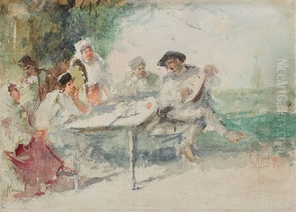 Cantecul Cobzarului Oil Painting by Theodor Aman