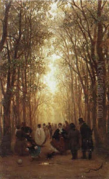 Abendstunde In Der Parkallee Oil Painting by Wilhelm August Lebrecht Amberg