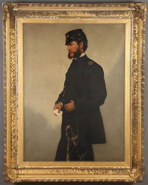 Portrait Of Captain George H. Bush Of The 13th Regiment Of The Massachusetts Infantry (post Mortem) Oil Painting by Joseph Alexandre Ames
