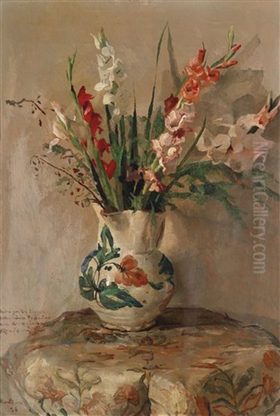 Blumenstillleben Mit Einer Vase Und Schwertlilien Oil Painting by Giuseppe Amisani