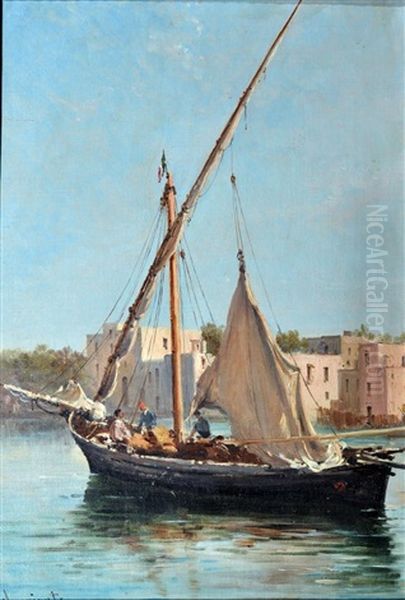 Marina Con Barche Oil Painting by Domenico Ammirato