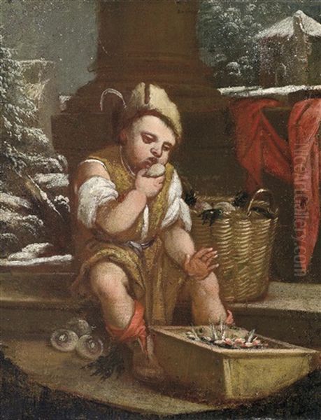 Allegory Of Winter Oil Painting by Antonio Mercurio Amorosi