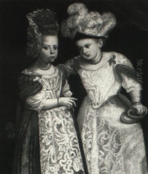 Portrait Of Two Children Oil Painting by Antonio Amorosi